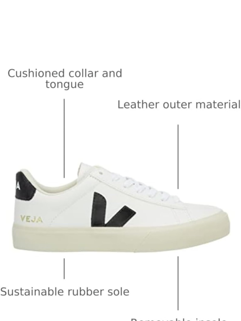 Veja Campo Leather Sneaker in White with Black V - Picture 3 of 10